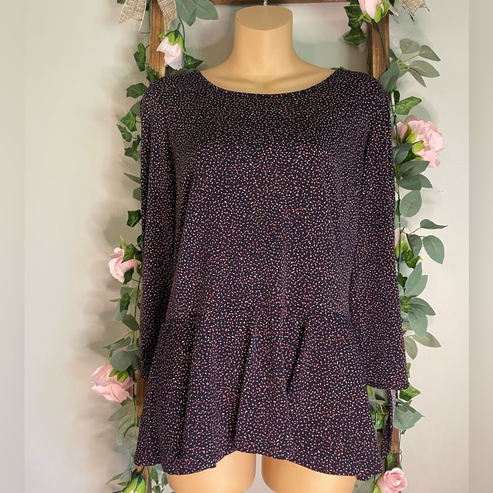 Banana Republic Confetti Print Top Ruffle Hem - Navy and Burgundy EUC